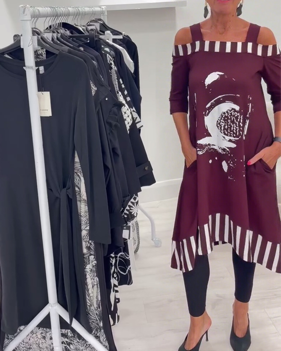 Off-Shoulder Irregular Loose Print Dress