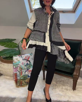 Fashion printed button irregular patchwork shirt