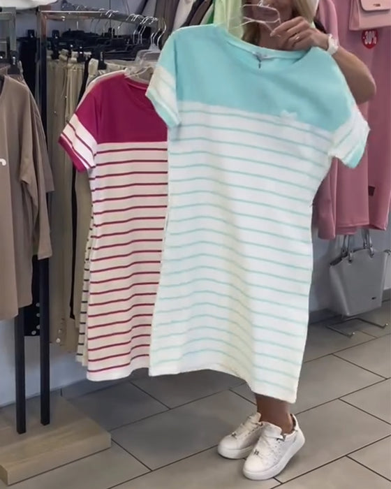 Crew Neck Casual Striped Dress
