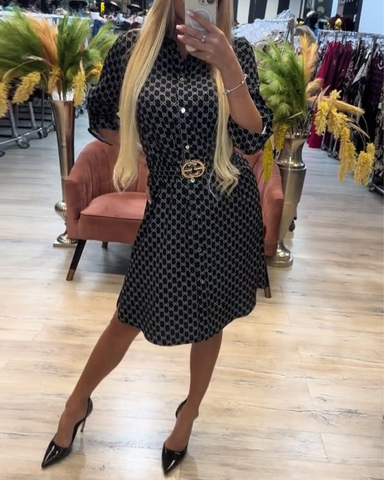 Lapel Diamond Shirt Dress