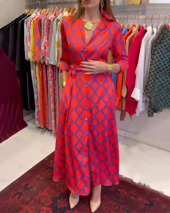 V-neck 3/4 sleeves Shirt Dress