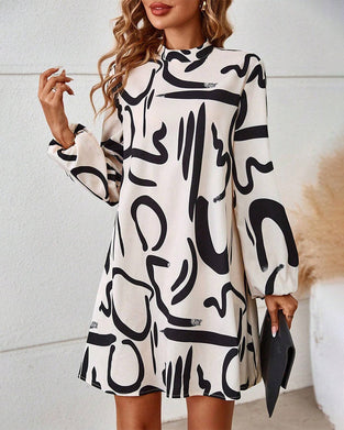 Graffiti print stand collar dress