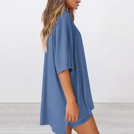 Relaxed Fit Solid Color Casual Set