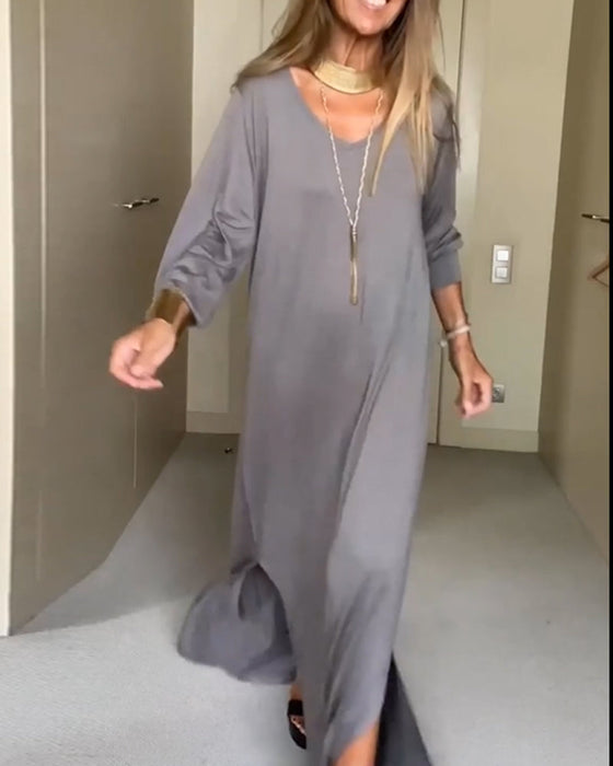 Casual solid color v-neck dress