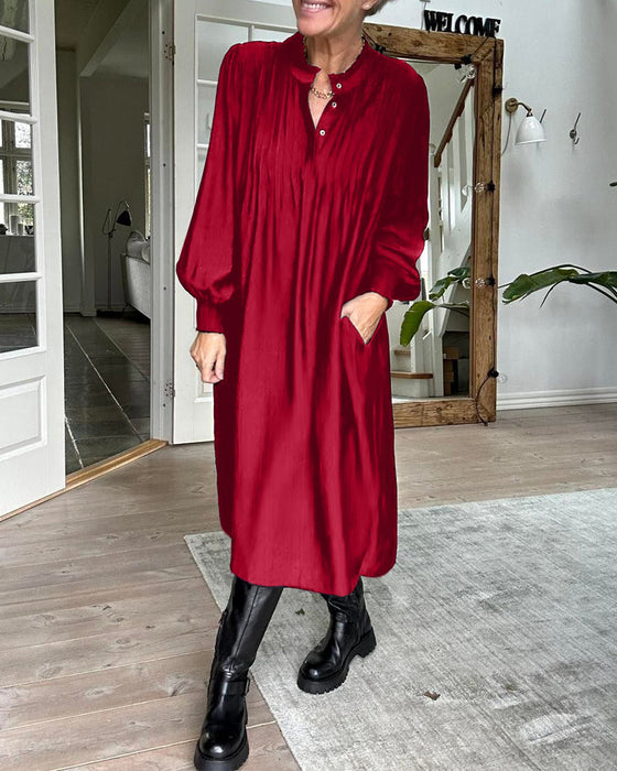 casual solid color dress with V neck