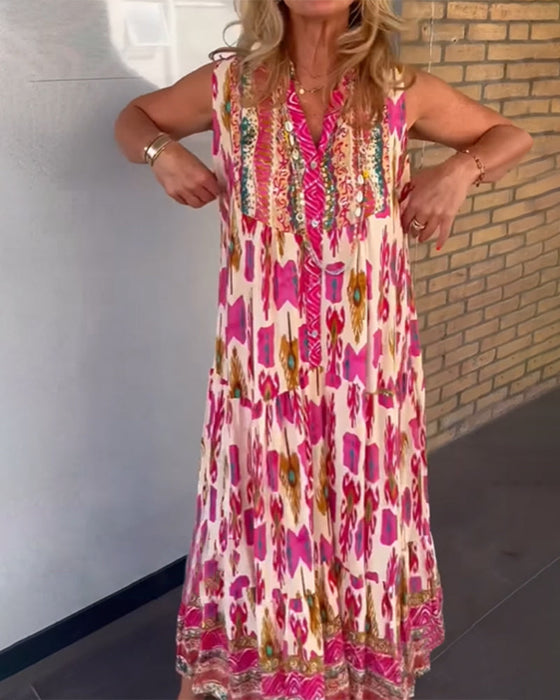 Sleeveless v-neck printed dress