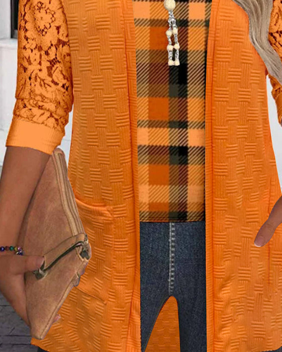 Faux Two-Piece Plaid Top