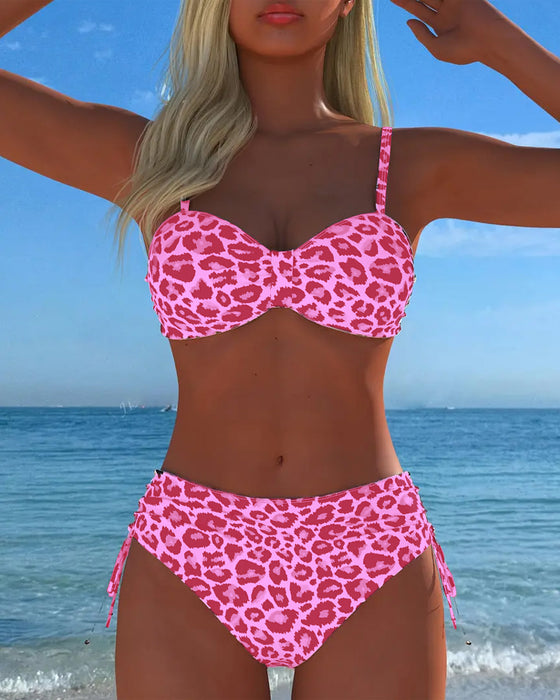 Lace-Up Leopard Print Two-Piece Swimsuit