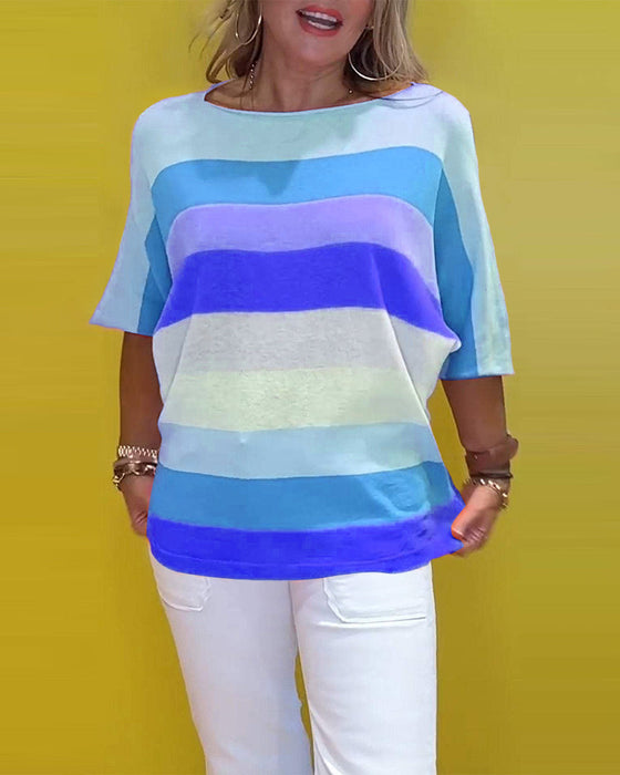 Round Neck Striped Printed T-Shirt