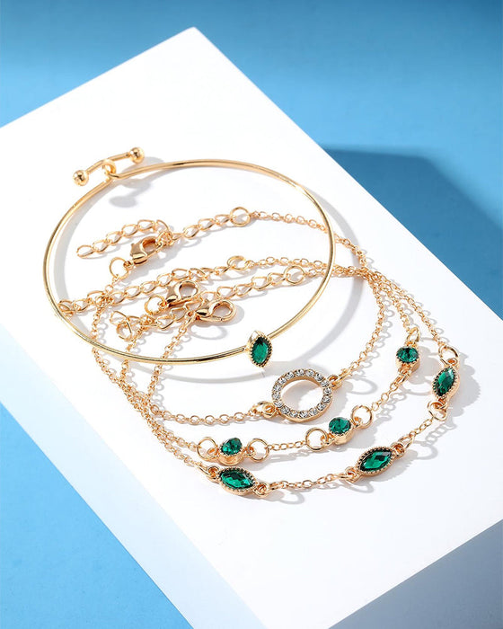 Circle rhombus rhinestone bracelet set of four