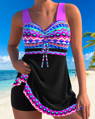 Striped printed lace-up swimsuit