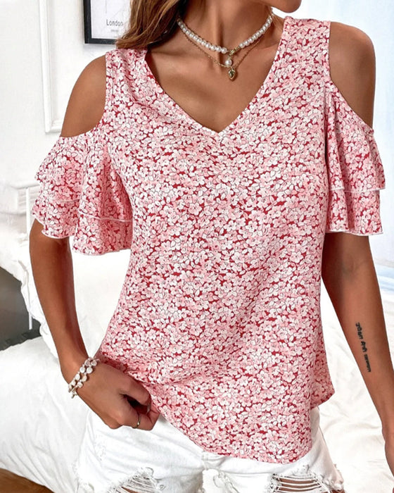 Cold Shoulder Floral Print  T-shirt