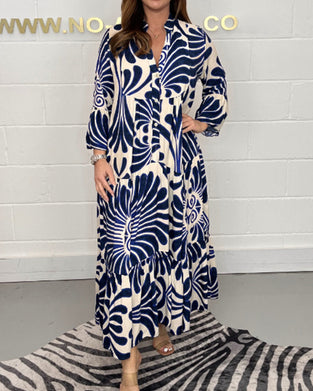 V-neck loose print dress
