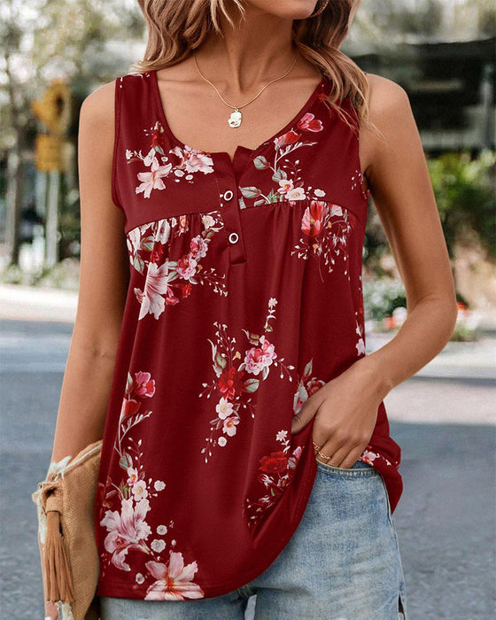 Round Neck Tank Top in Floral and Gradient Print