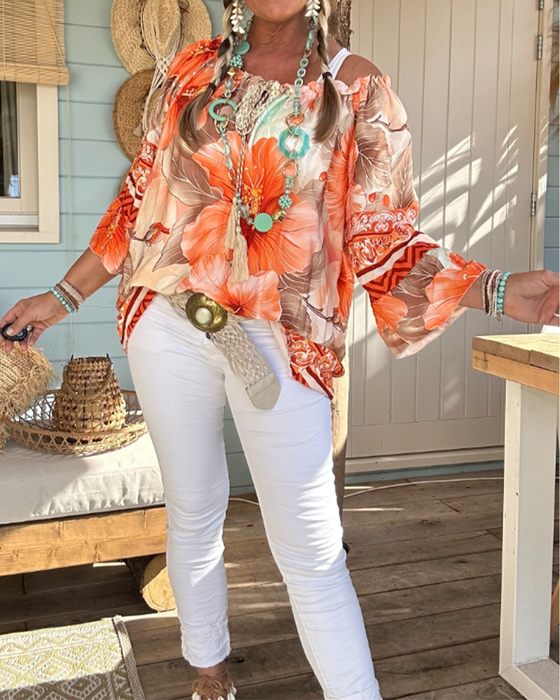 Off-Shoulder Resort Print Blouse
