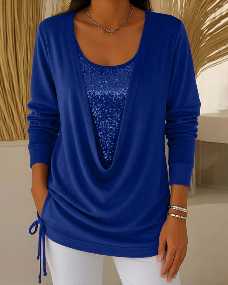 Sequin Contrast Color Faux Two-Piece Top