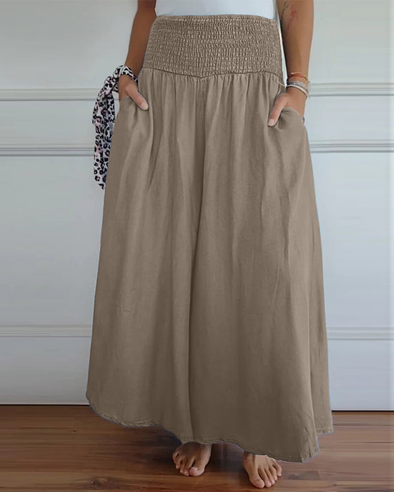 Elastic waist wide leg pants