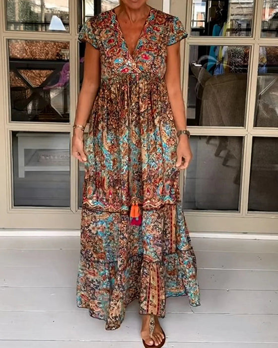 Printed V-neck summer dress
