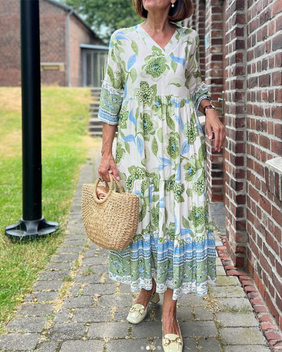 Floral v neck elegant dress