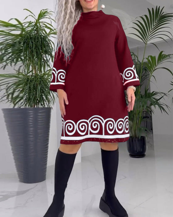 Wave pattern long sleeve dress