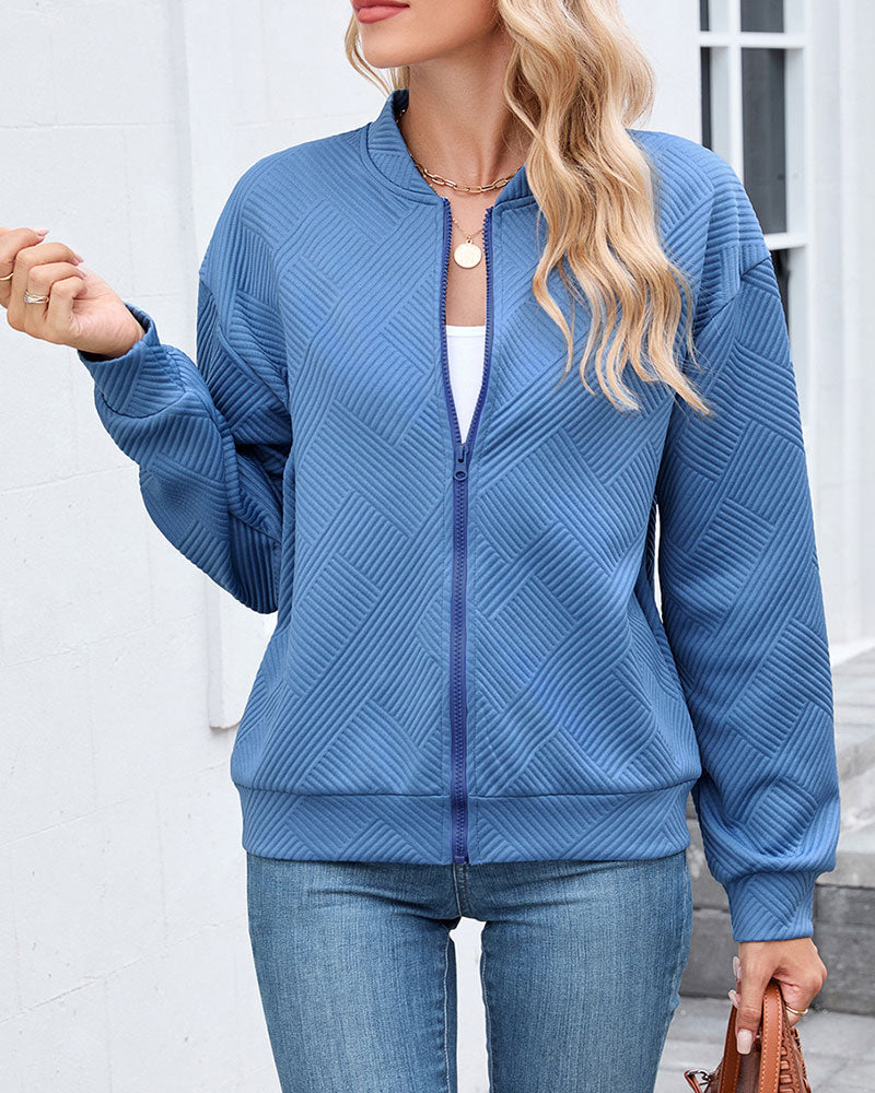 Solid Baseball Neck Long Sleeve Coat