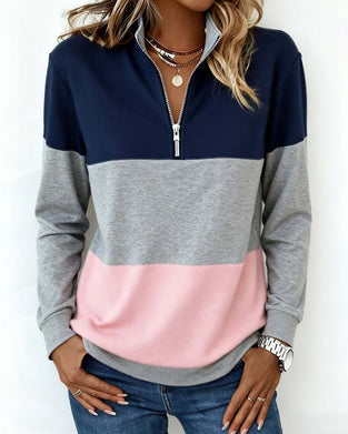 Long-Sleeved Half-Zip Color-Blocked Sweatshirt