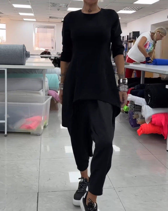 Round neck mid-length sweatshirt