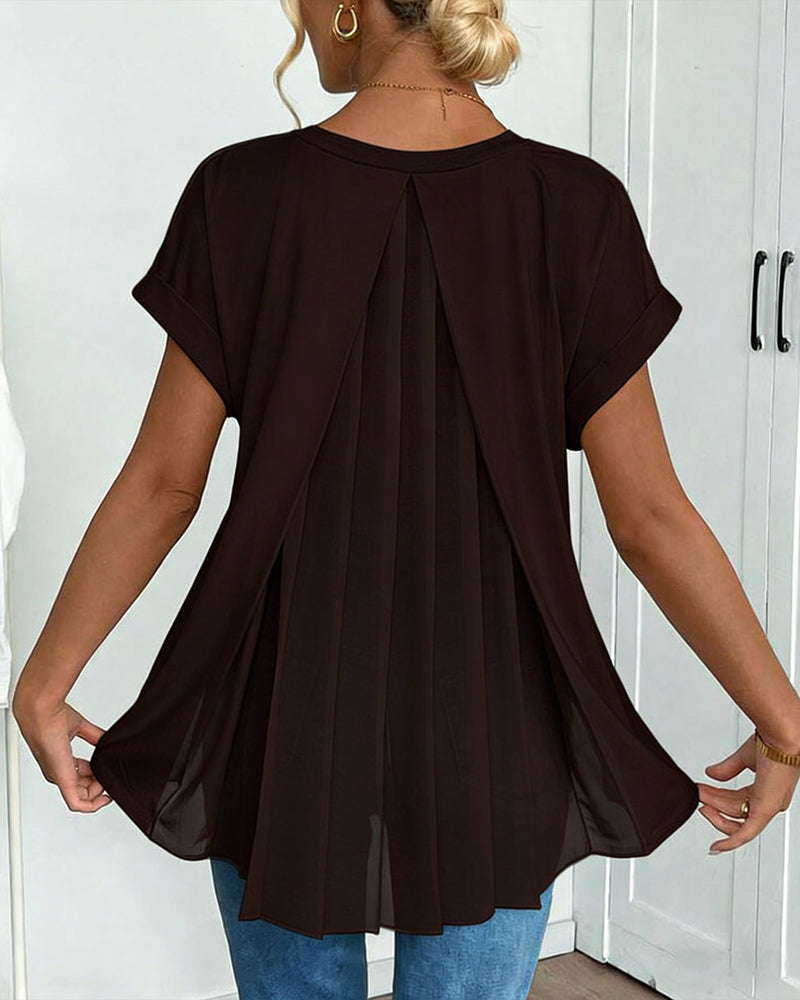 Short-Sleeved Solid Color Patchwork T-Shirt