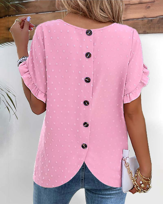 Short-sleeved button-back top
