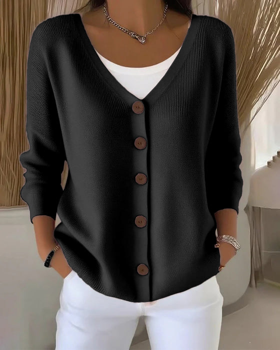 Solid-Color Buttoned Sweater