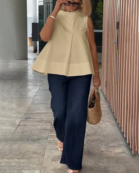 Sleeveless Solid Color Simple Blouse