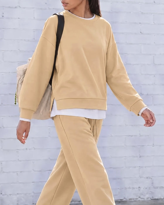 Solid Color Long Sleeve Two Piece Set