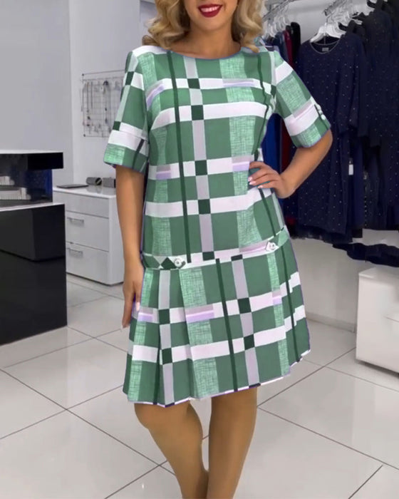 Round neck plaid dress