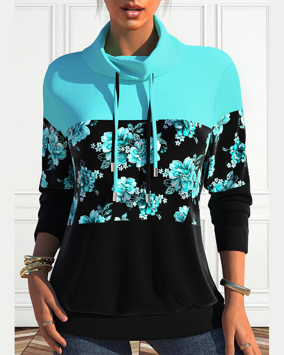 Floral print drawstring sweatshirt