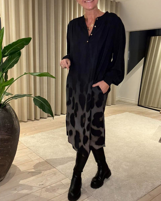 Long Sleeve Loose Printed  Dress