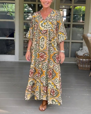 Printed V-neck maxi dress