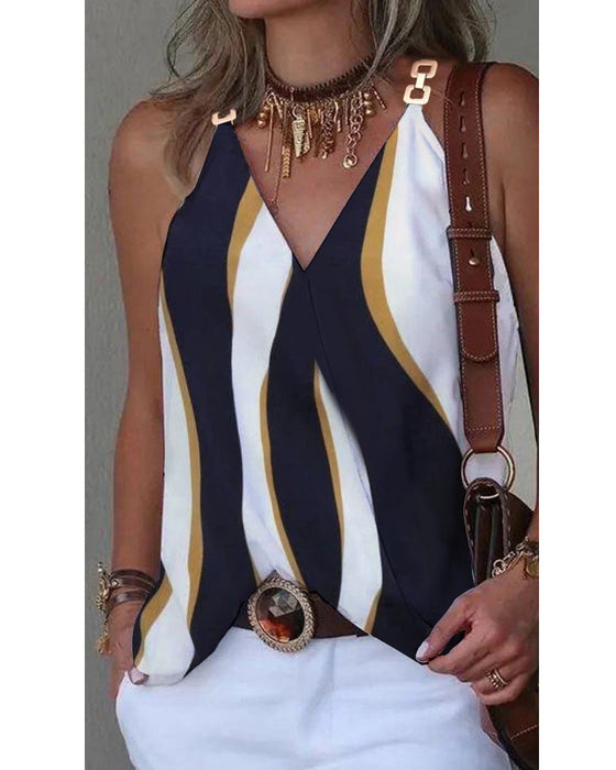 Simple v -neck metal buckle printed vest