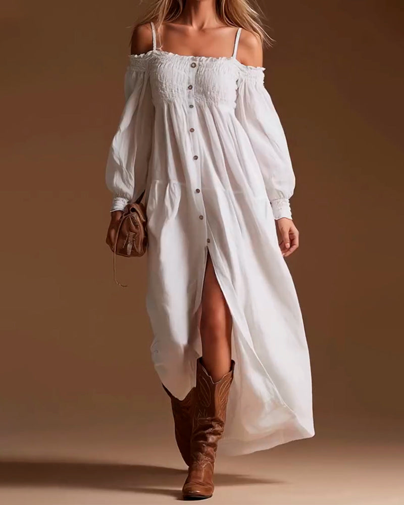 Buttoned Long Sleeve Dress