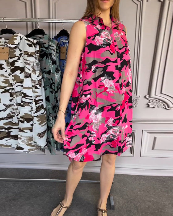 Sleeveless lapel button down dress