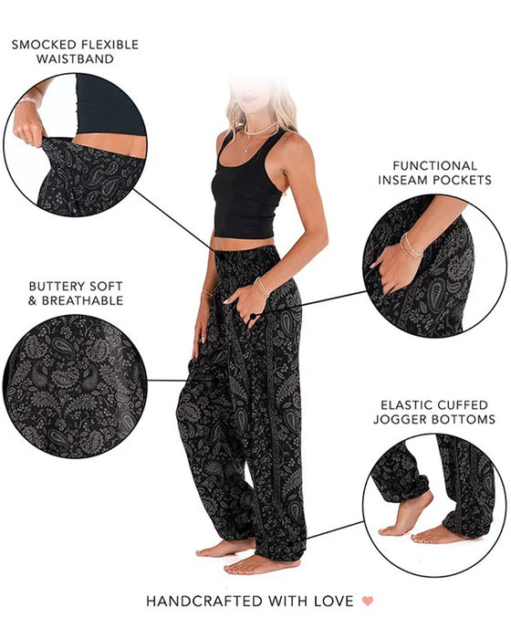 Printed Ethnic Style Pocket Wide-Leg Trousers
