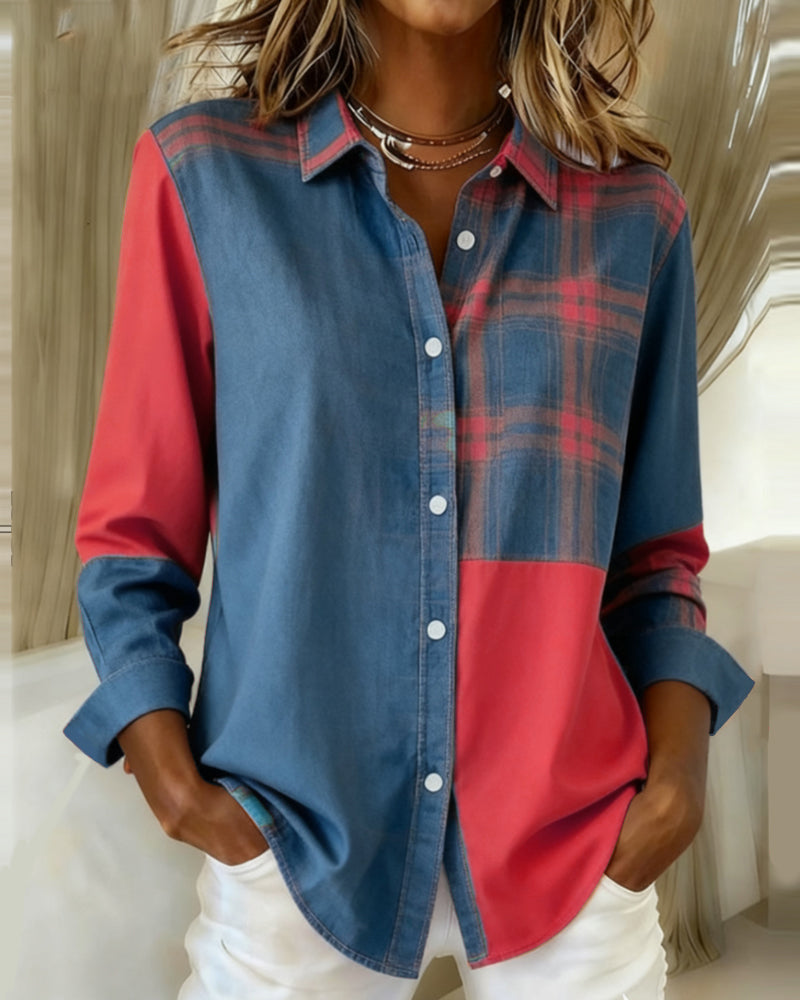 Lapel Plaid Contrast Shirt
