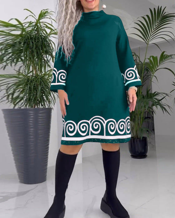 Wave pattern long sleeve dress