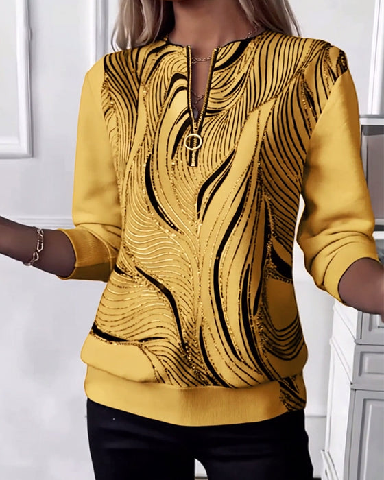 Casual Printed Zipper Sweatshirt