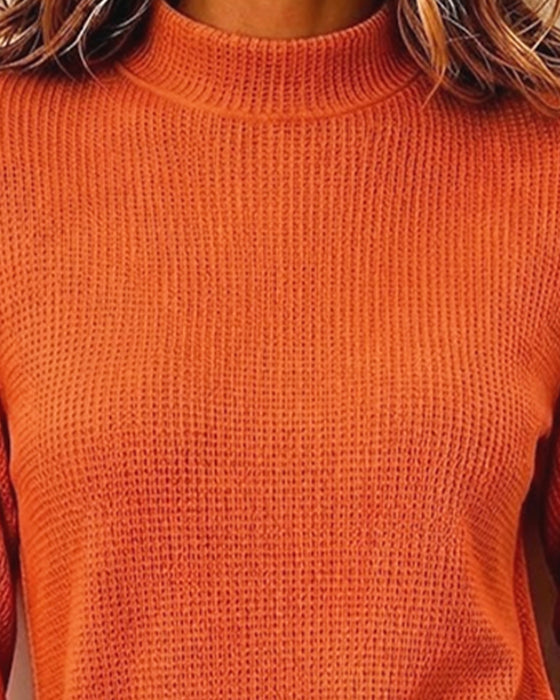 Casual Mock Neck Long Sleeve Blouse
