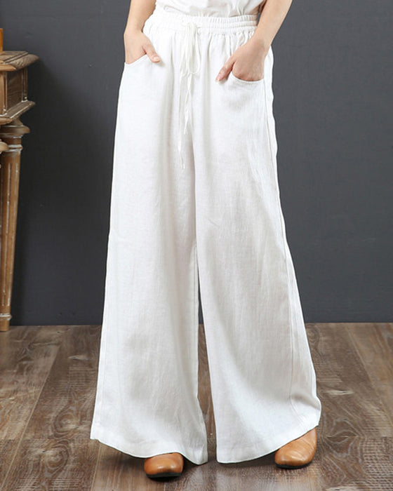 Solid color high waist wide leg pants