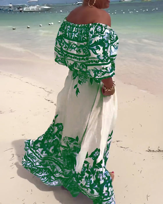 Off-Shoulder Printed Resort Dress