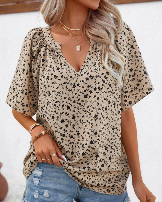 V-neck Print Blouse