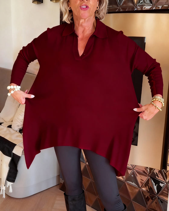 Irregular Lapel Long-Sleeved Top