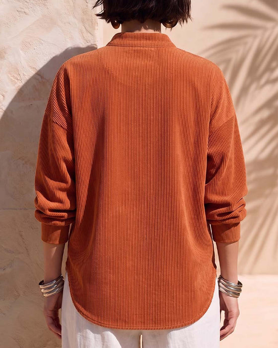 Zip Stand Collar Corduroy Blouse