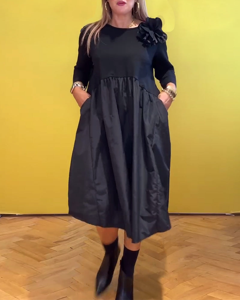 Round neck solid color casual dress